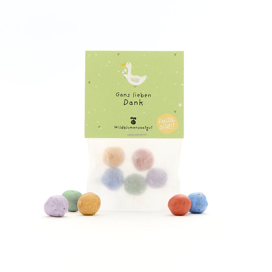 5 Blumenmurmeln im Tütchen "Gans lieben Dank"