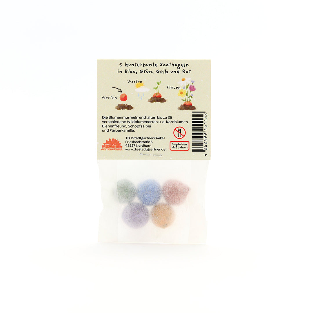 5 Blumenmurmeln im Tütchen "Love You Bestie"