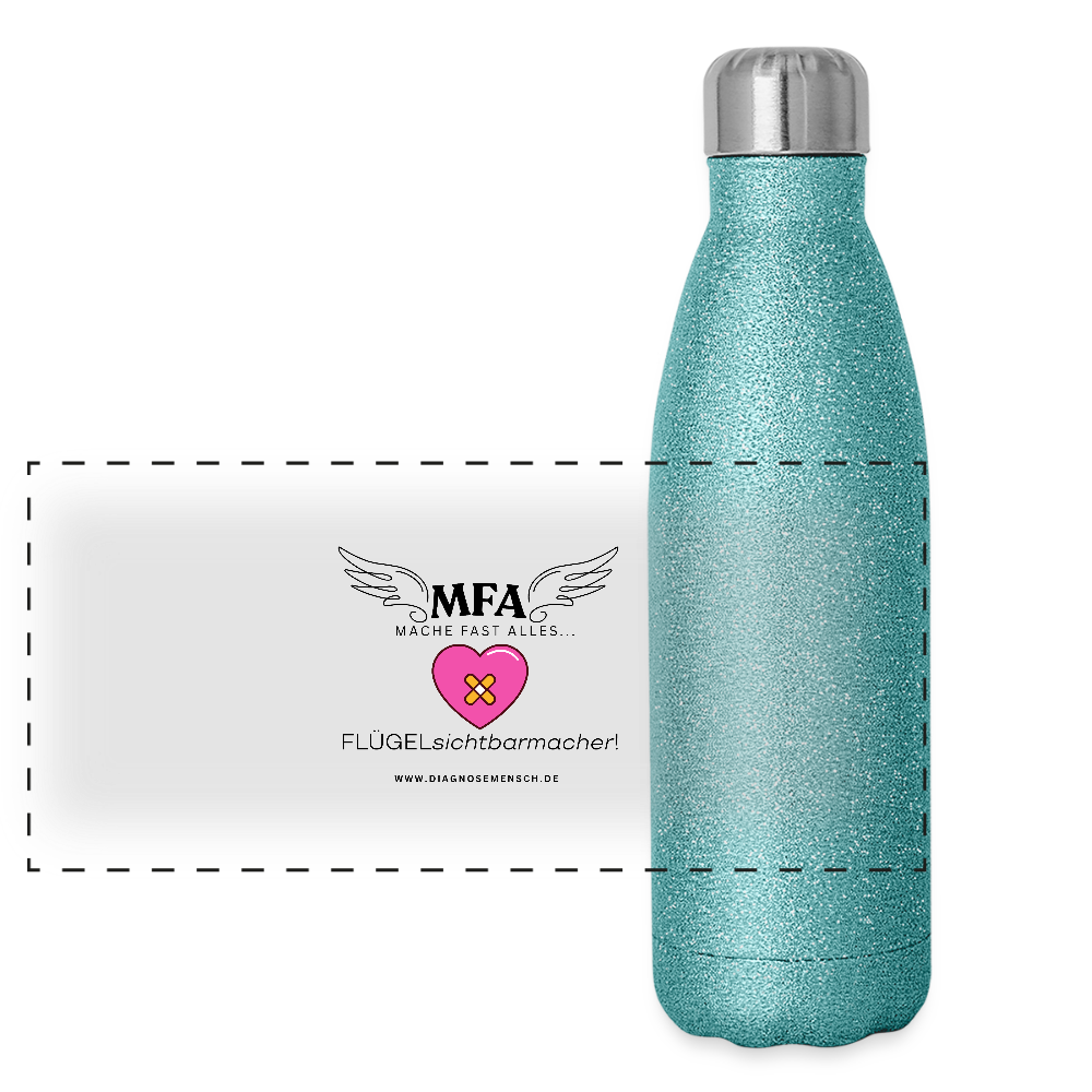 Glitzer Edelstahl Thermosflasche MFA HerzPflaster" - Best Buddy - Blau Glitzer