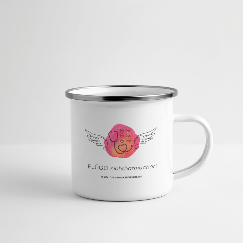 Emaille-Tasse "  Flügel Doc" - Best Buddy - Weiß