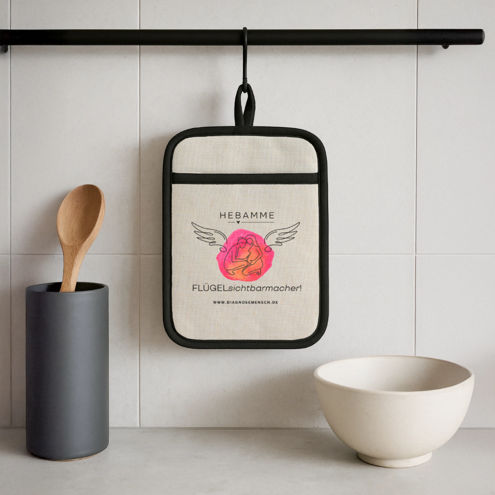 Topflappen mit Gummirückseite "Hebamme" - Best Buddy - Leinen/Schwarz