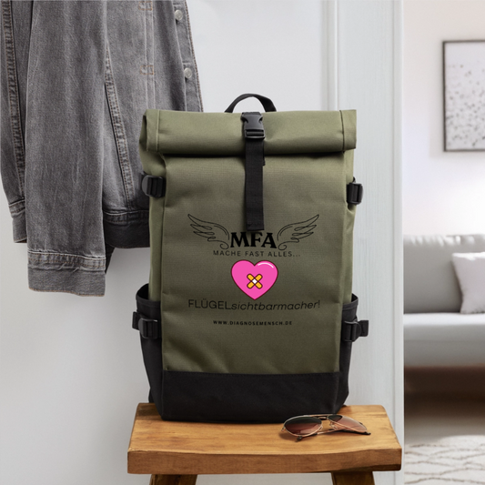 Rolltop Rucksack Navi "MFA HerzPflaster" - Best Buddy - Olive/Schwarz