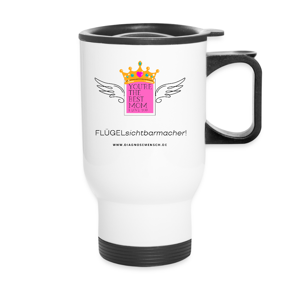 Thermobecher mit Tragegriff "Flügel Mom" - Best Buddy - Weiß