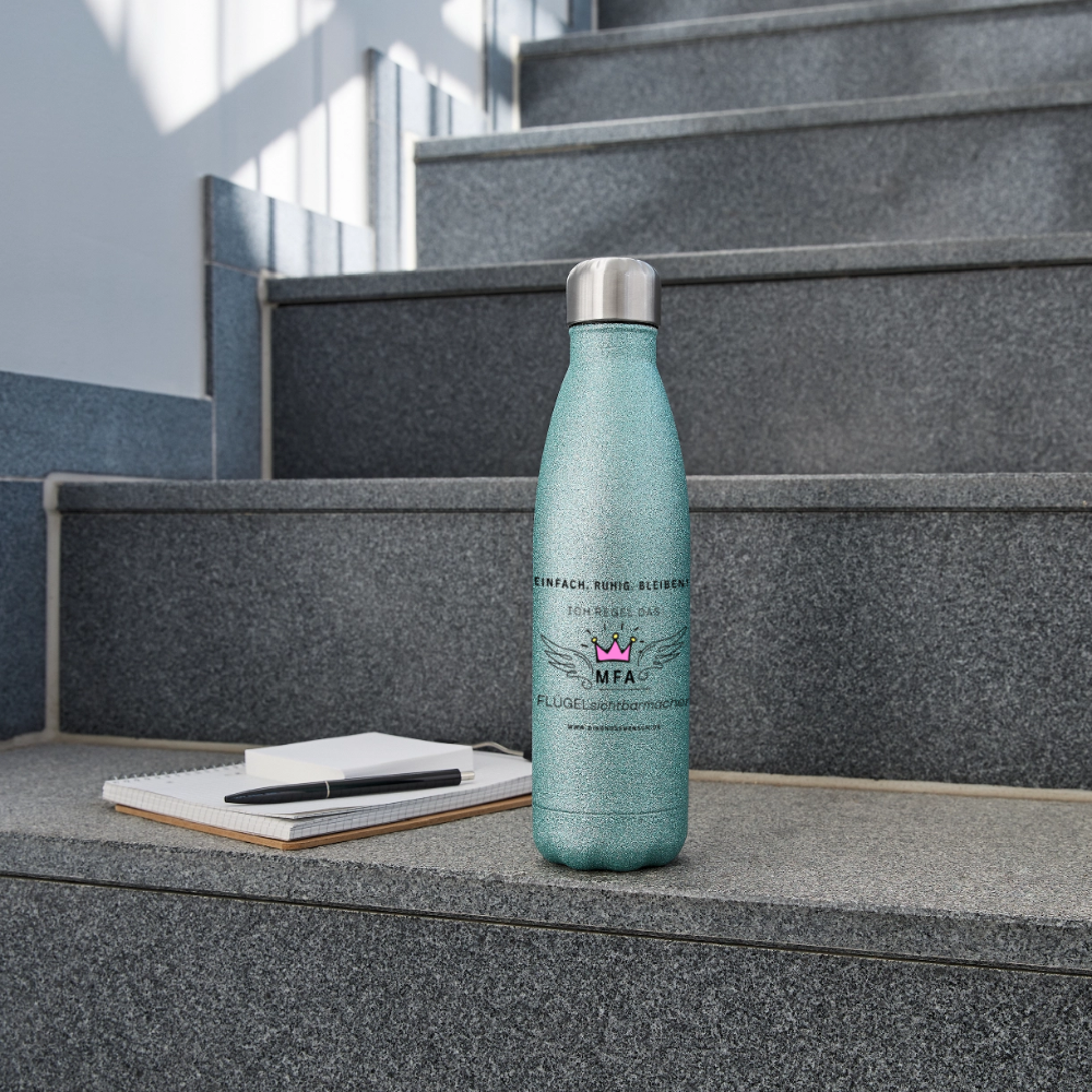 Glitzer Edelstahl Thermosflasche "MFA" - Best Buddy - Blau Glitzer