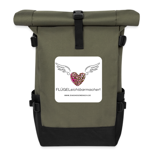 Rolltop Rucksack "FLÜGELsichtbarmacher" - Olive/Schwarz
