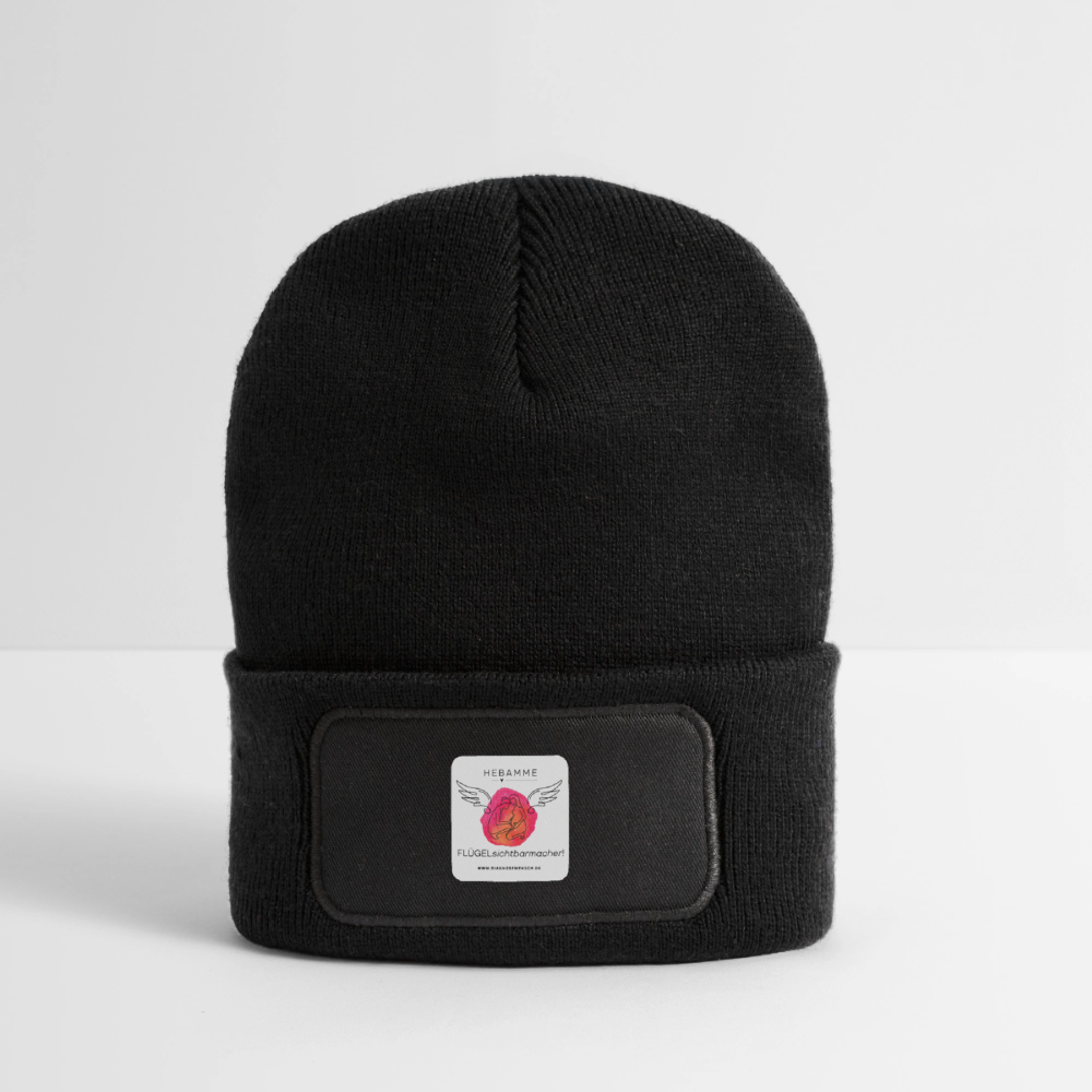 Recycelte Patch Beanie "Hebamme" - FLÜGELsichtbarmacher - Schwarz