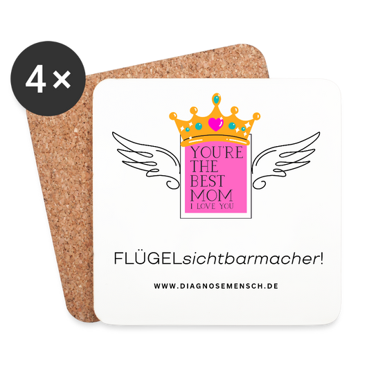 Untersetzer (4er-Set) "Flügel Mom" - Best Buddy - Weiß