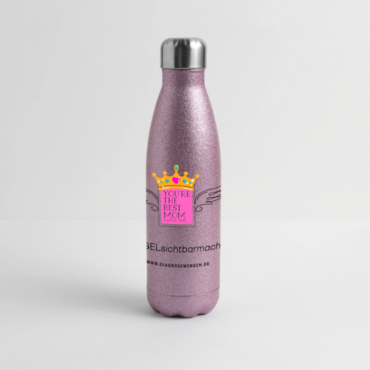 Glitzer Edelstahl Thermosflasche "Flügel Mom" - Best Buddy - Pink Glitzer