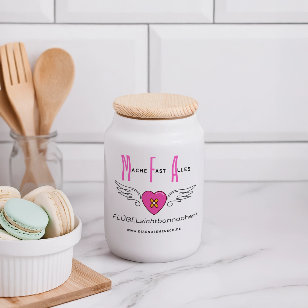 Keksdose mit Holzdeckel "MFA Flügel" - Weiß