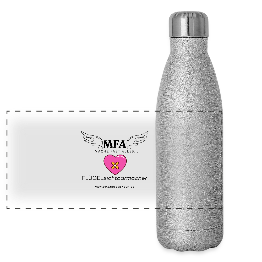 Glitzer Edelstahl Thermosflasche MFA HerzPflaster" - Best Buddy - Sliber Glitzer