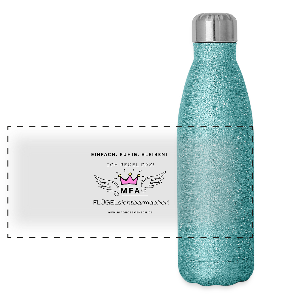 Glitzer Edelstahl Thermosflasche "MFA" - Best Buddy - Blau Glitzer