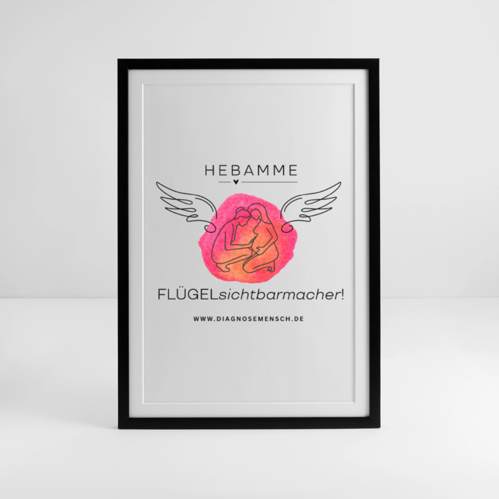 Gerahmtes Poster (49 × 69 cm) "Hebamme" - FLÜGELsichtbarmacher - Schwarz