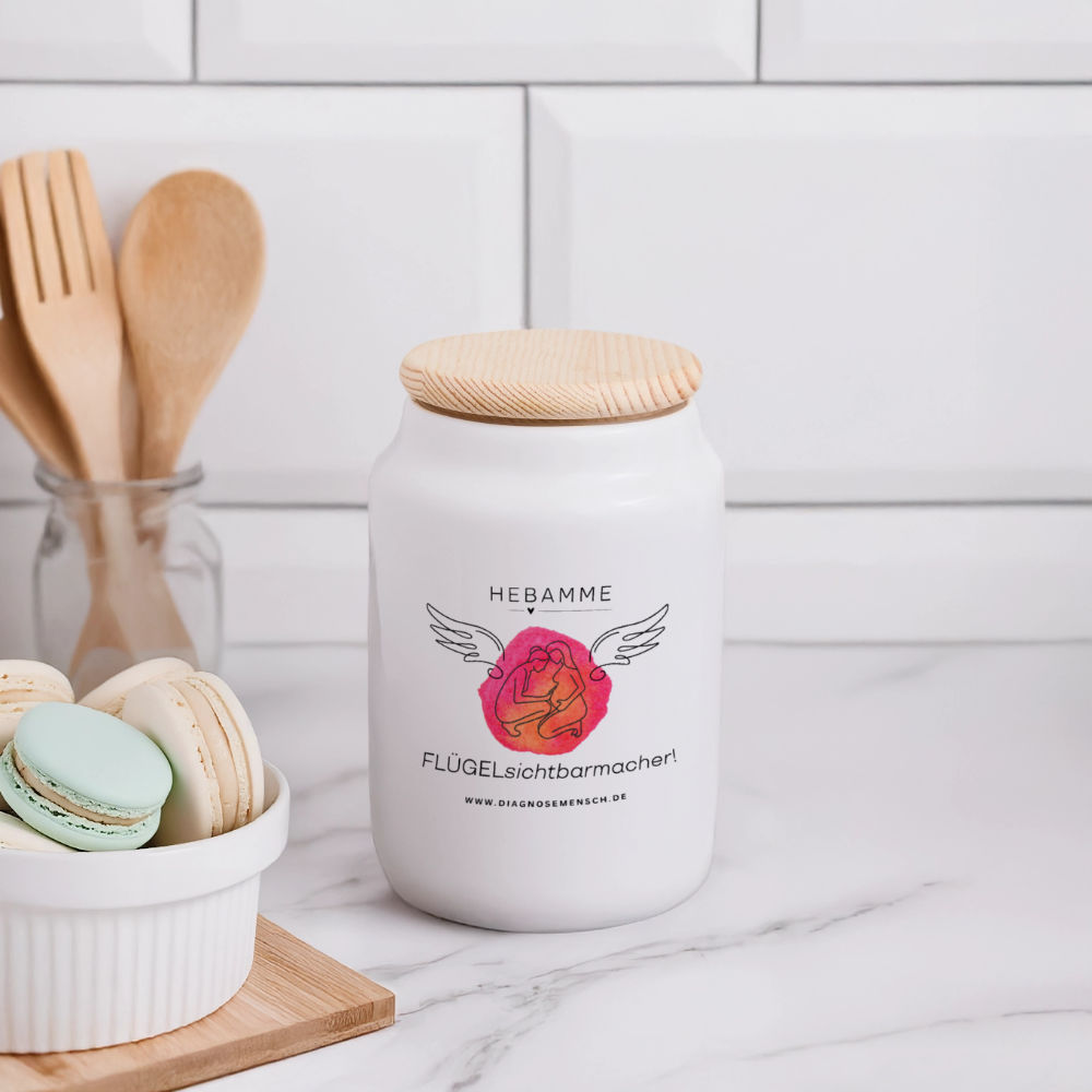 Keksdose mit Holzdeckel "Flügel - Hebamme" - Best Buddy - Weiß