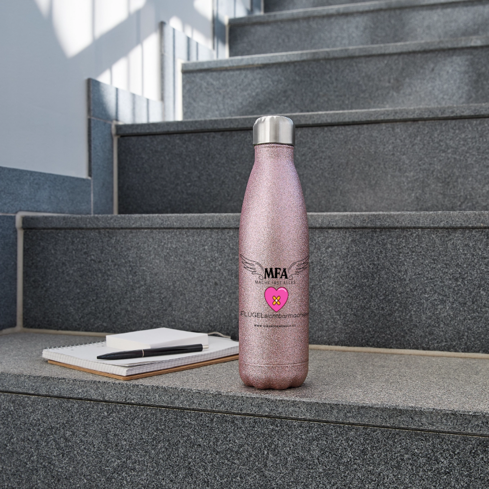 Glitzer Edelstahl Thermosflasche MFA HerzPflaster" - Best Buddy - Pink Glitzer