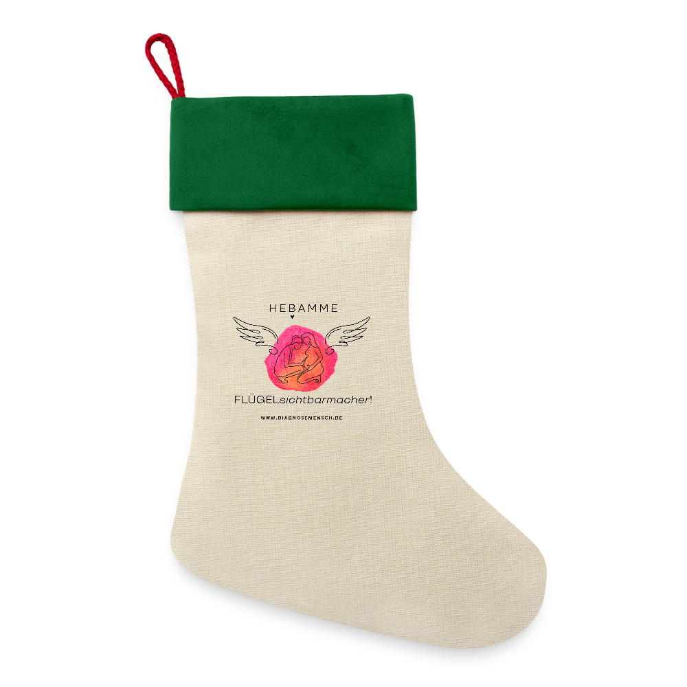 Leinen Weihnachtsstrumpf Hebamme" - Best Buddy - Natur/Grün