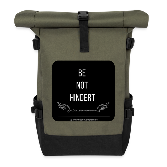 Rolltop Rucksack "BE NOT HINDERT" - Flügelsichtbarmacher - Olive/Schwarz