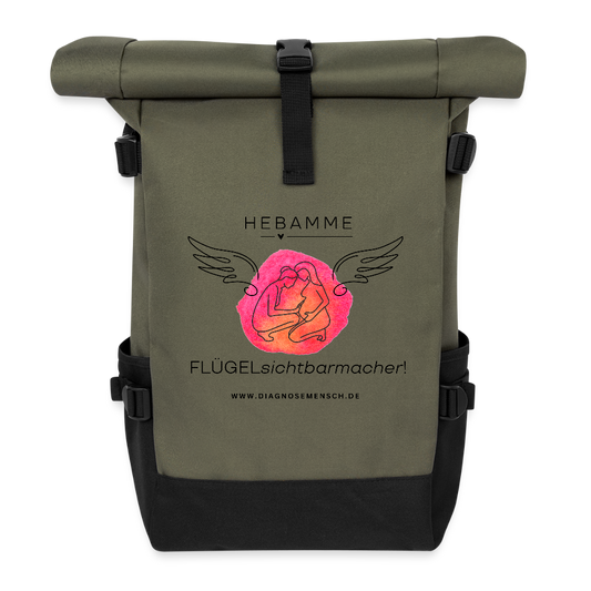 Rolltop Rucksack "Hebamme" - Best Buddy - Olive/Schwarz