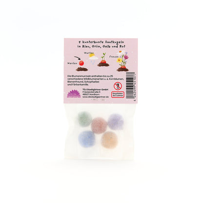 5 Blumenmurmeln im Tütchen "Fantasie ist gut gegen Realität"