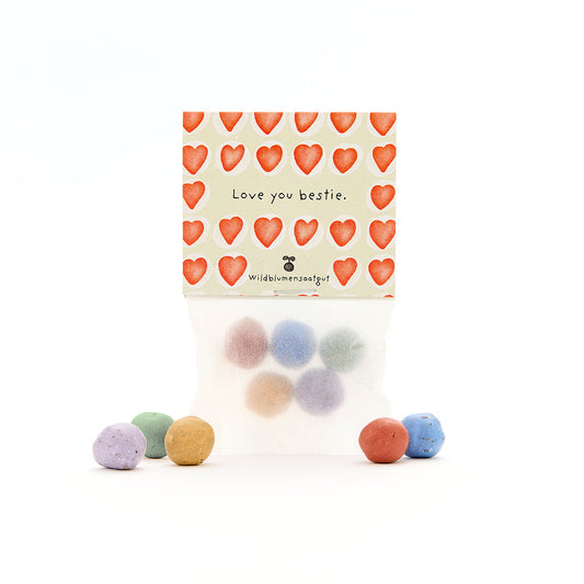 5 Blumenmurmeln im Tütchen "Love You Bestie"