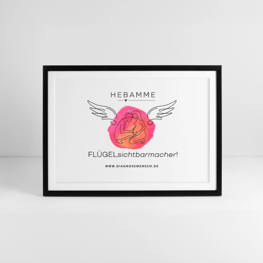 Gerahmtes Poster (69 × 49 cm) "Hebamme" - FLÜGELsichtbarmacher - Schwarz
