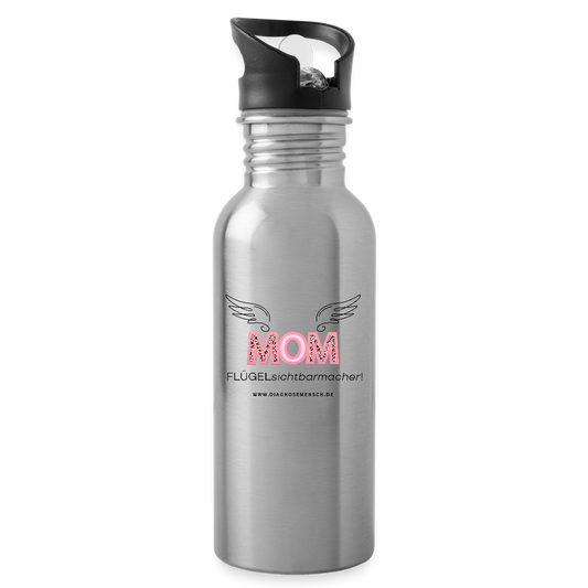 Trinkflasche mit integriertem Strohhalm " Flügel Mom" - Best Buddy - Lightsilver