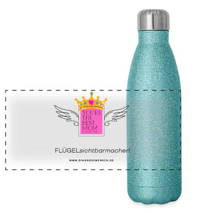Glitzer Edelstahl Thermosflasche "Flügel Mom" - Best Buddy - Blau Glitzer