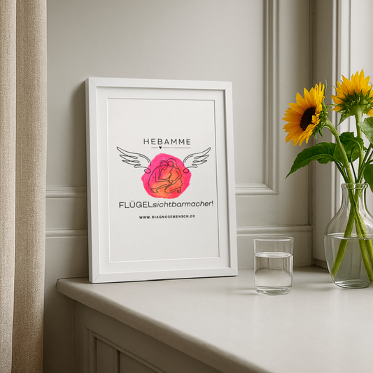 Gerahmtes Poster (27 × 37 cm) "Hebamme" - FLÜGELsichtbarmacher - Weiß