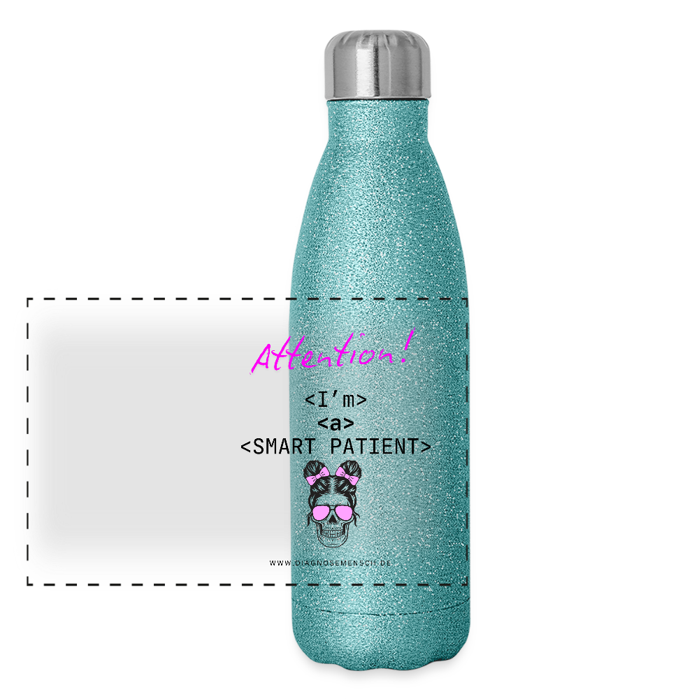 Glitzer Edelstahl Thermosflasche "I'm a smart patient" - Bad Girl - Blau Glitzer