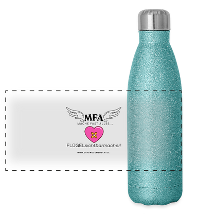 Glitzer Edelstahl Thermosflasche MFA HerzPflaster" - Best Buddy - Blau Glitzer