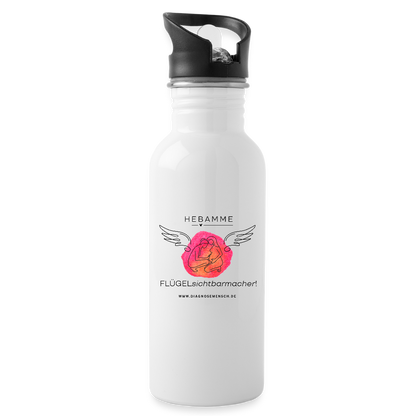 Trinkflasche mit integriertem Strohhal - "Flügel  Hebamme" - Best Buddy - Weiß