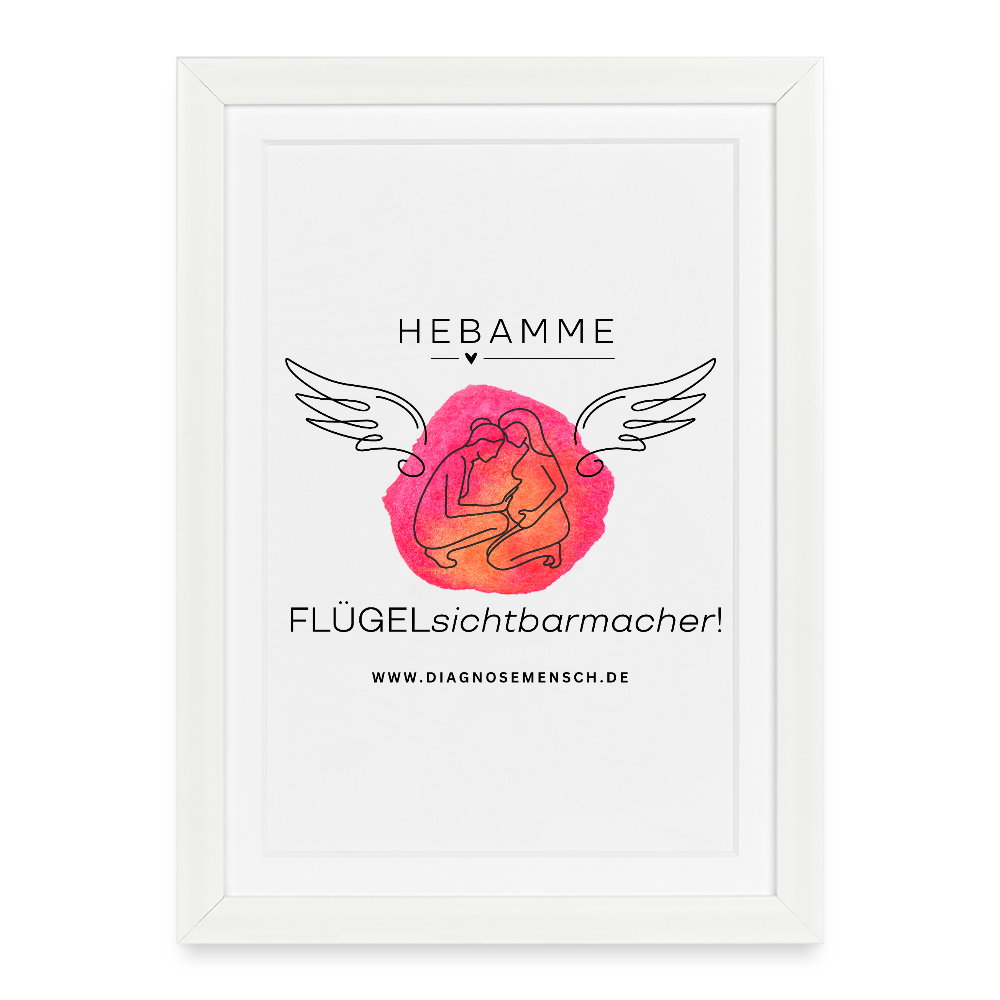 Gerahmtes Poster (27 × 37 cm) "Hebamme" - FLÜGELsichtbarmacher - Weiß