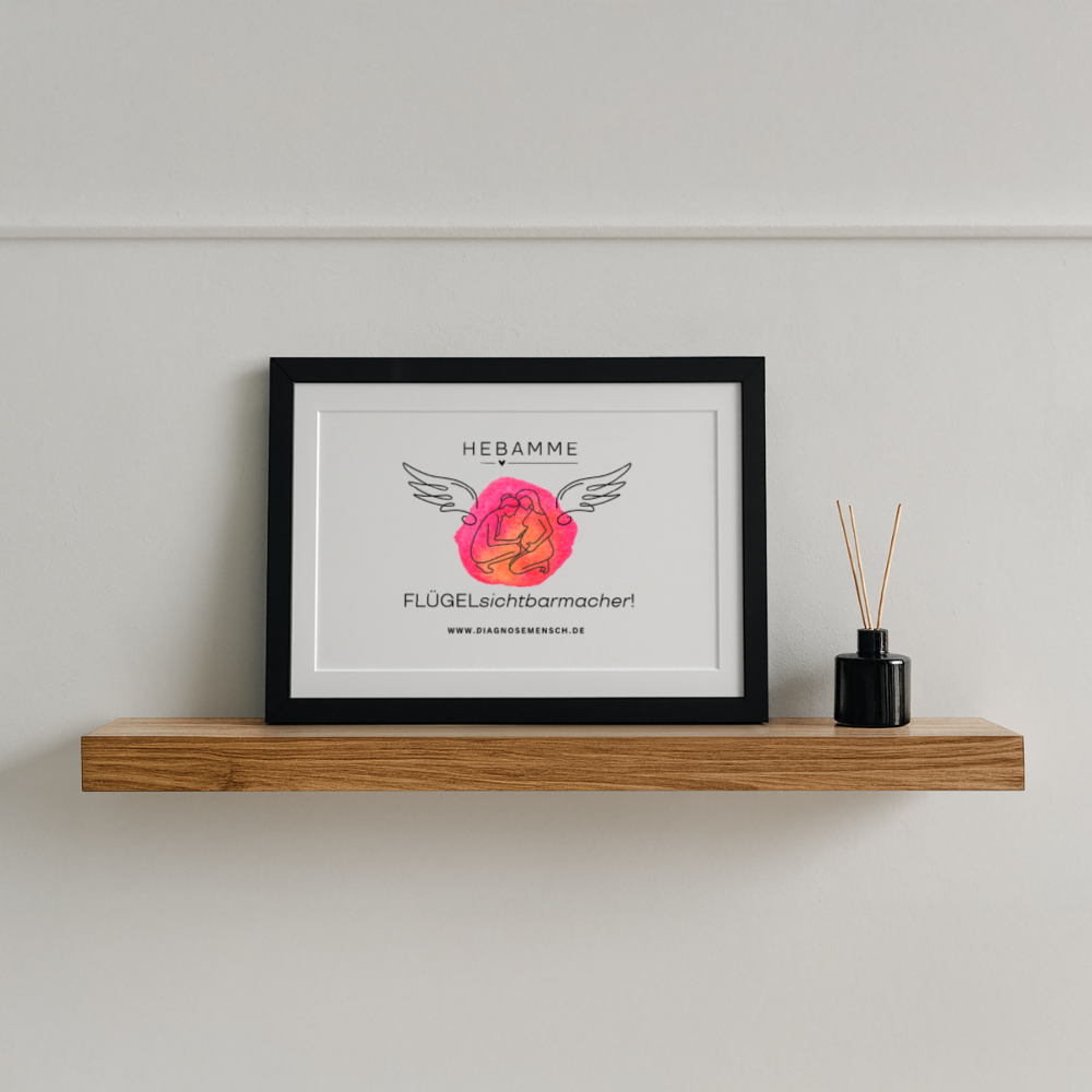Gerahmtes Poster (37 × 27 cm) "Hebamme" - FLÜGELsichtbarmacher - Schwarz