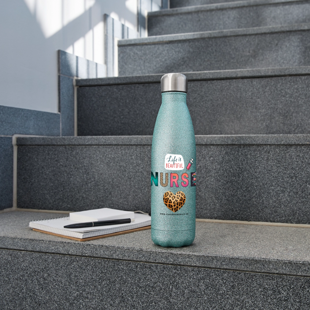 Glitzer Edelstahl Thermosflasche "Nurse" - Best Buddy - Blau Glitzer