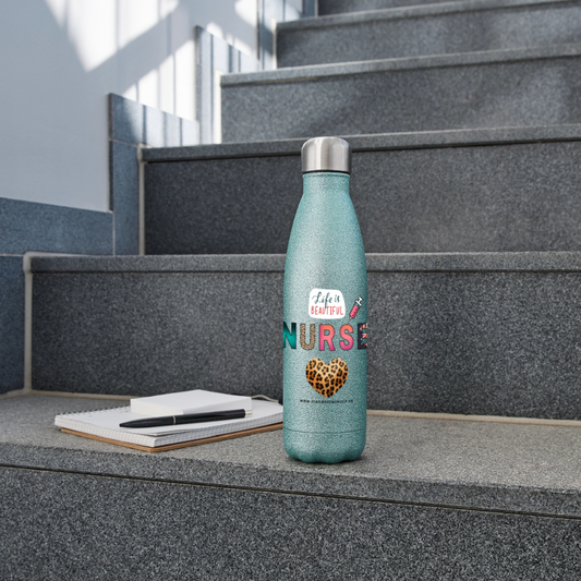 Glitzer Edelstahl Thermosflasche "Nurse" - Best Buddy - Blau Glitzer