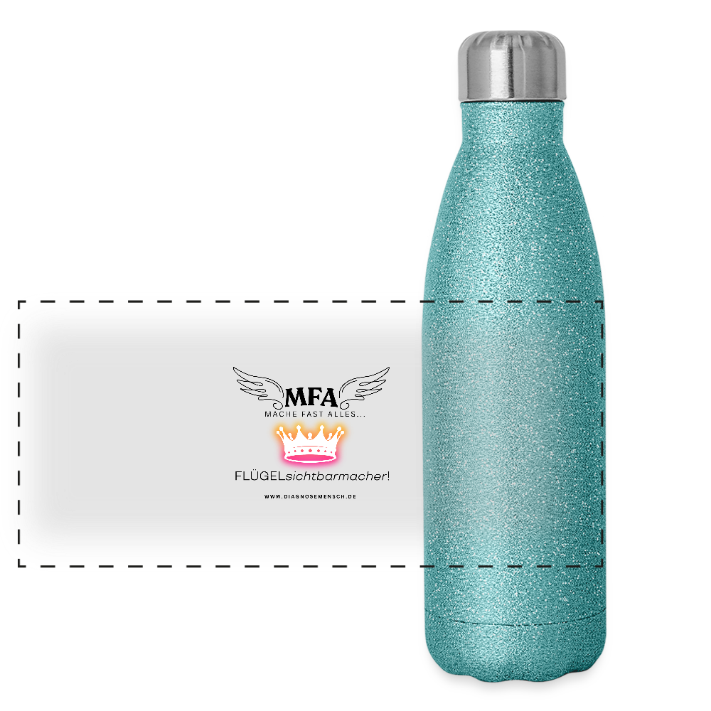 Glitzer Edelstahl Thermosflasche "MFA CROWN" - Best Buddy - Blau Glitzer
