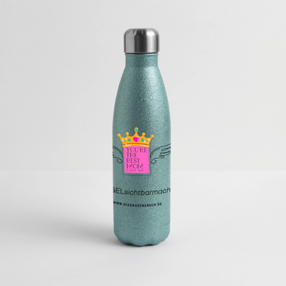 Glitzer Edelstahl Thermosflasche "Flügel Mom" - Best Buddy - Blau Glitzer