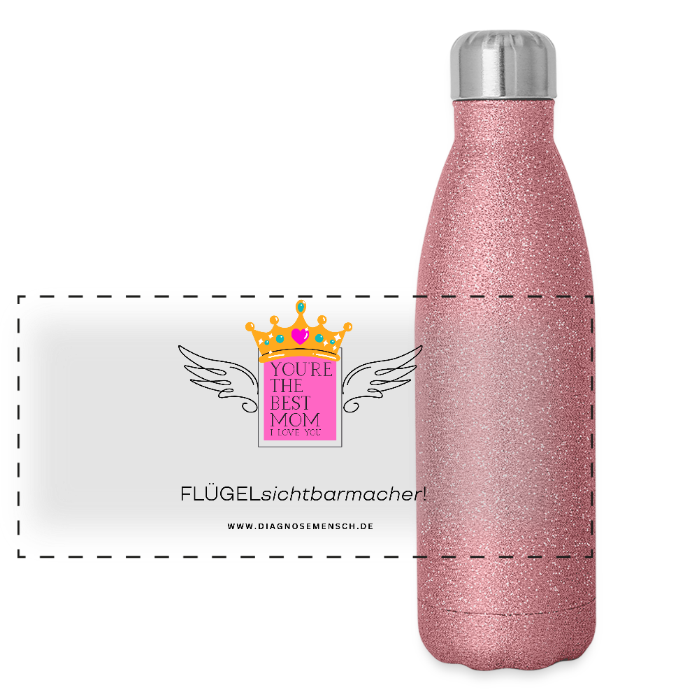 Glitzer Edelstahl Thermosflasche "Flügel Mom" - Best Buddy - Pink Glitzer