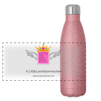 Glitzer Edelstahl Thermosflasche "Flügel Mom" - Best Buddy - Pink Glitzer