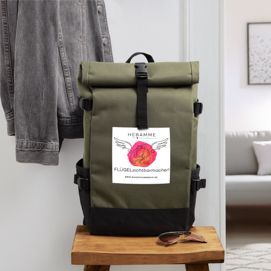 Rolltop Rucksack "Hebamme" - Best Buddy - Olive/Schwarz