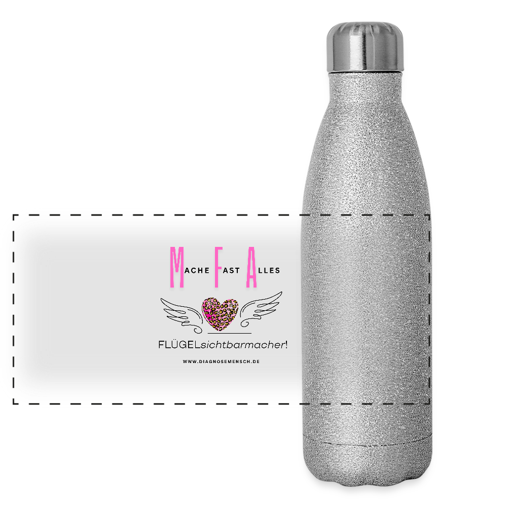 Glitzer Edelstahl Thermosflasche "MFA" - Best Buddy - Sliber Glitzer