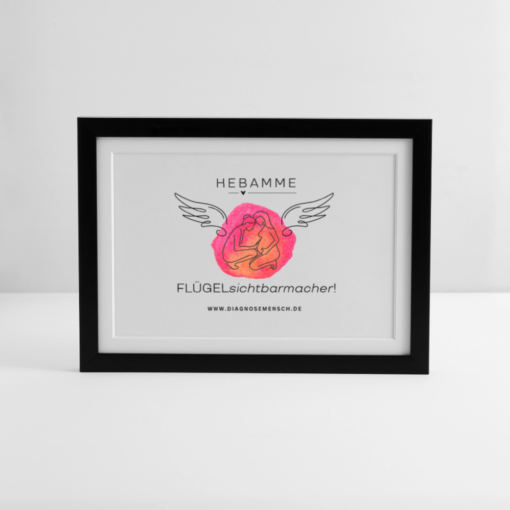 Gerahmtes Poster (37 × 27 cm) "Hebamme" - FLÜGELsichtbarmacher - Schwarz