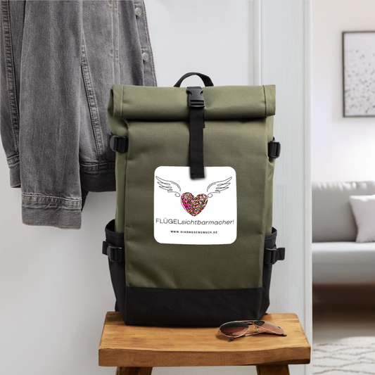 Rolltop Rucksack "FLÜGELsichtbarmacher" - Olive/Schwarz