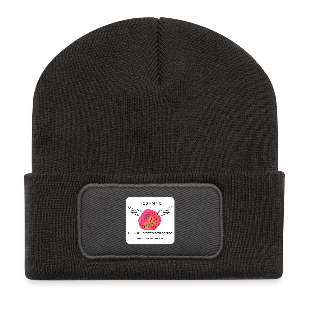 Recycelte Patch Beanie "Hebamme" - FLÜGELsichtbarmacher - Dunkelgrau