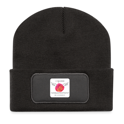 Recycelte Patch Beanie "Hebamme" - FLÜGELsichtbarmacher - Dunkelgrau