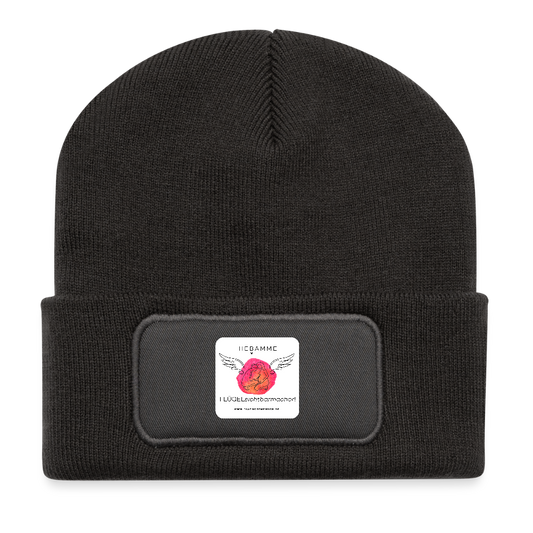 Recycelte Patch Beanie "Hebamme" - FLÜGELsichtbarmacher - Dunkelgrau