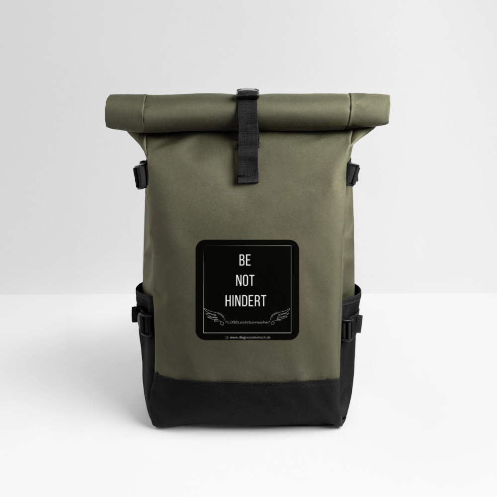 Rolltop Rucksack "BE NOT HINDERT" - Flügelsichtbarmacher - Olive/Schwarz