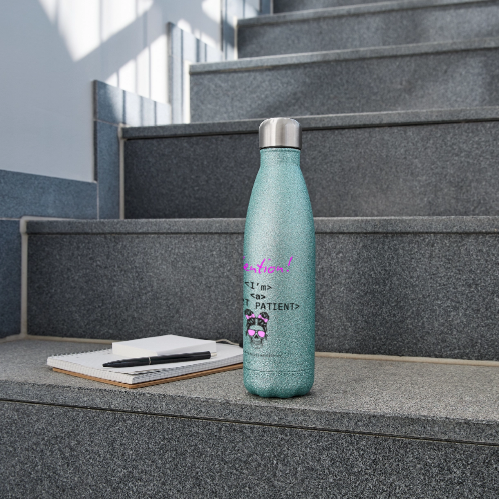 Glitzer Edelstahl Thermosflasche "I'm a smart patient" - Bad Girl - Blau Glitzer