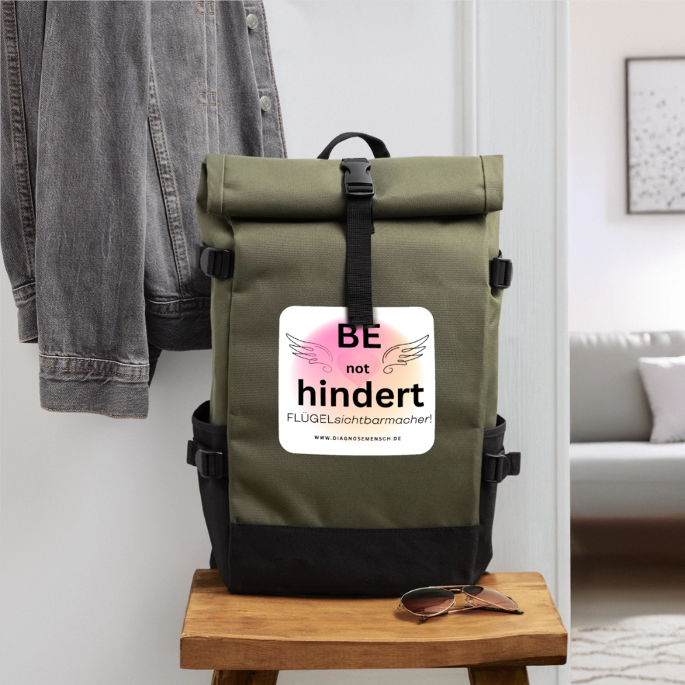Rolltop Rucksack "BE not hindert" - FLÜGELsichtbarmacher - Olive/Schwarz