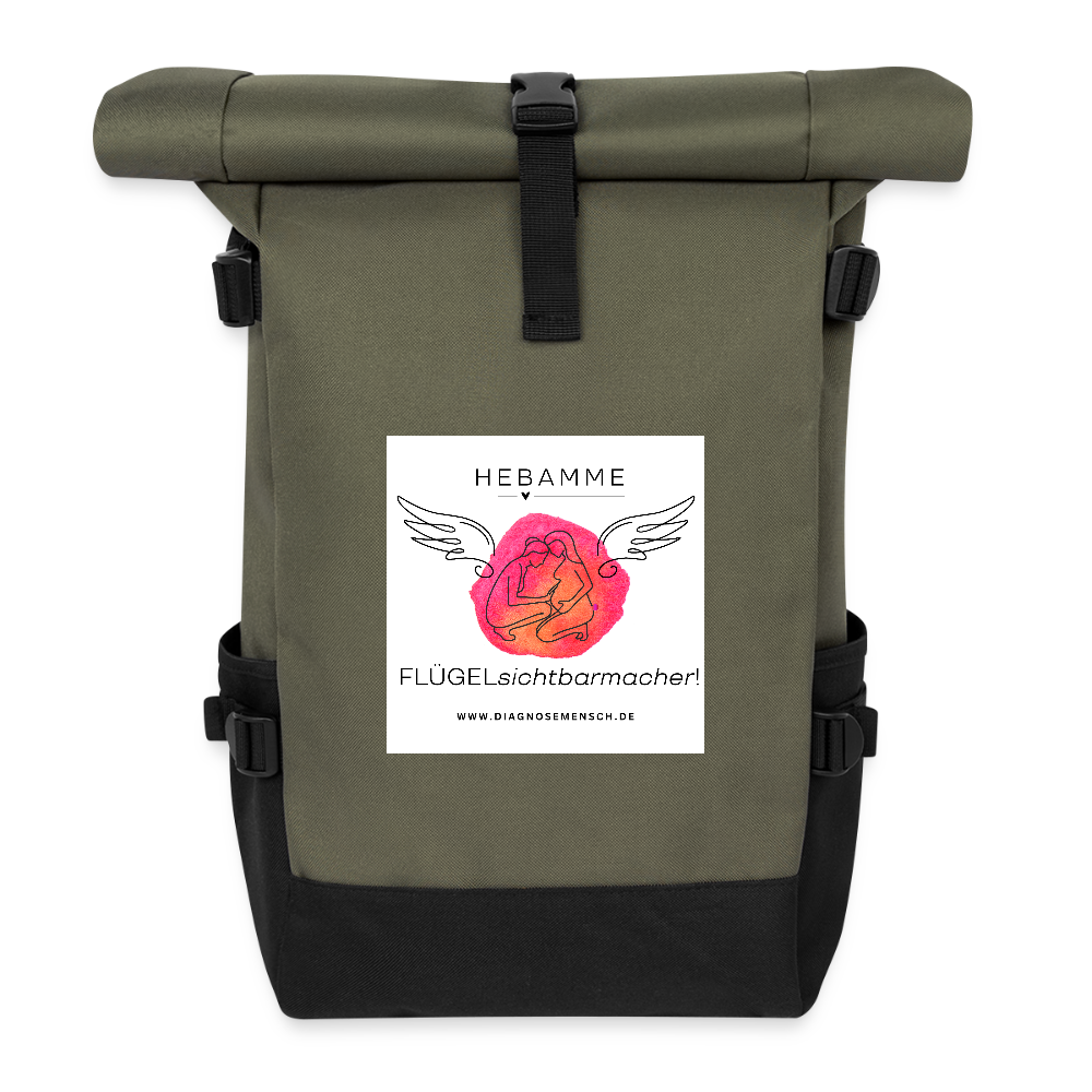 Rolltop Rucksack "Hebamme" - Best Buddy - Olive/Schwarz