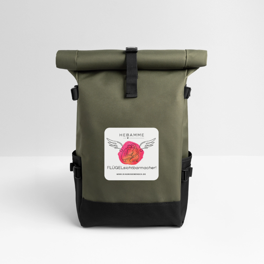 Rolltop Rucksack "Hebamme" - Flügelsichtbarmacher - Olive/Schwarz